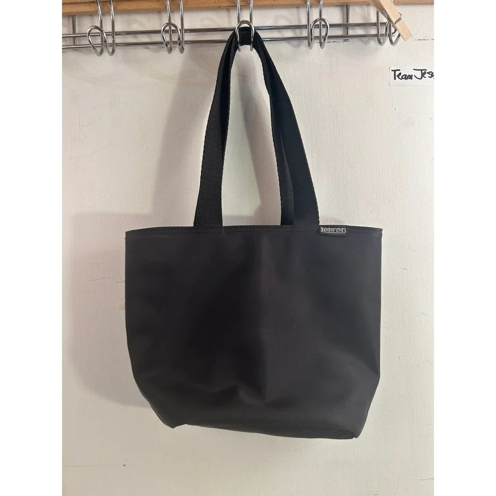 Lands End Tote Bag OS Black Nylon Zip Double Compartment Women